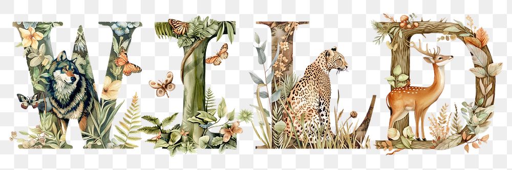 Wild word sticker png element, editable  botanical animal font design