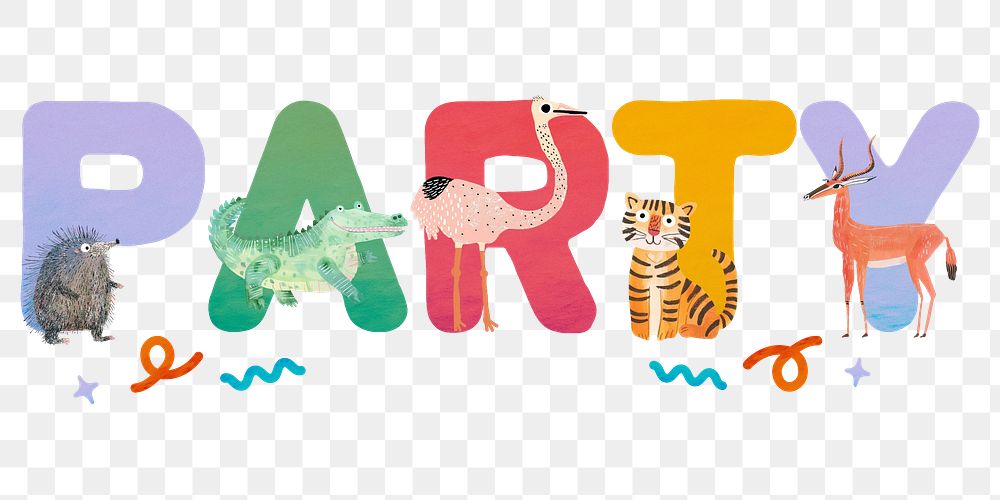 Party word sticker png element, editable  animal zoo font design