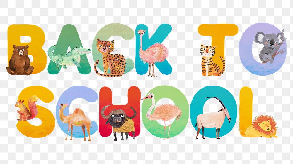 Back to school word sticker png element, editable  animal zoo font design