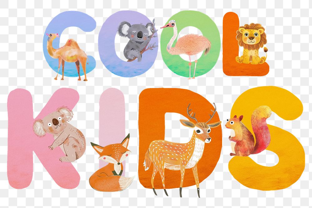 Cool kids word sticker png element, editable animal zoo font design 
