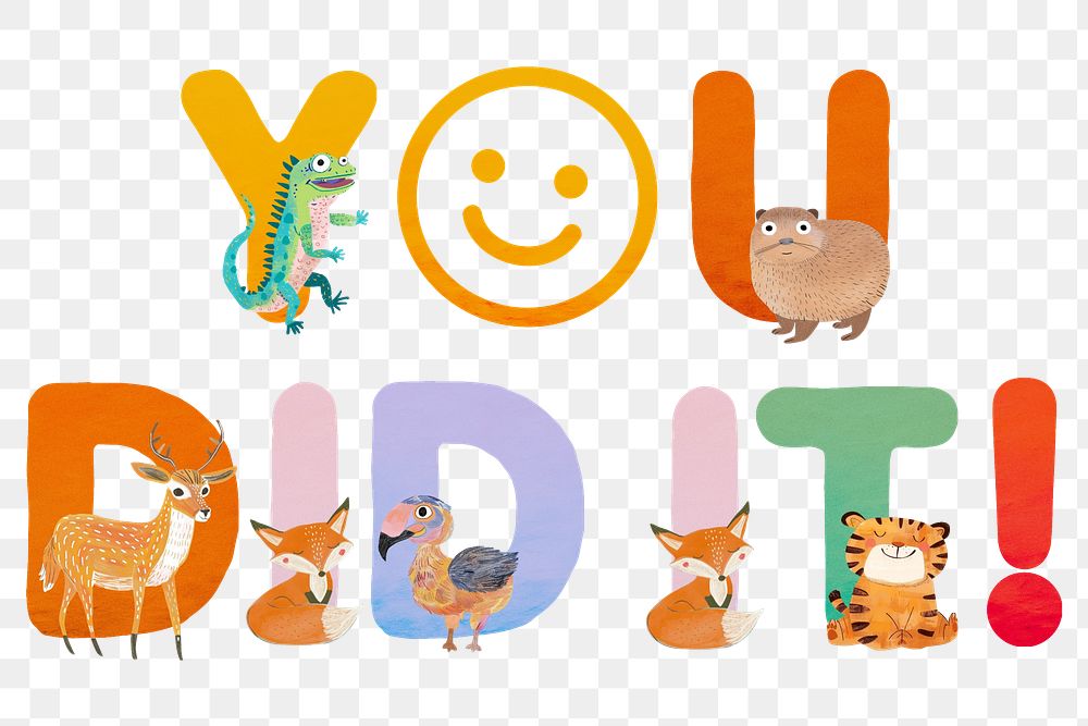 You did it word sticker png element, editable animal zoo font design 