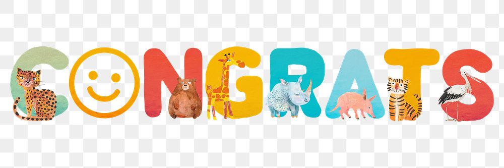 Congrats word sticker png element, editable animal zoo font design 