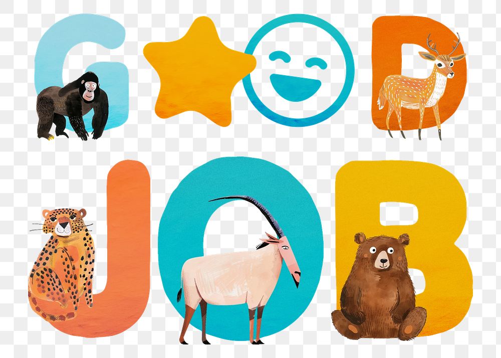 Good job word sticker png element, editable animal zoo font design 