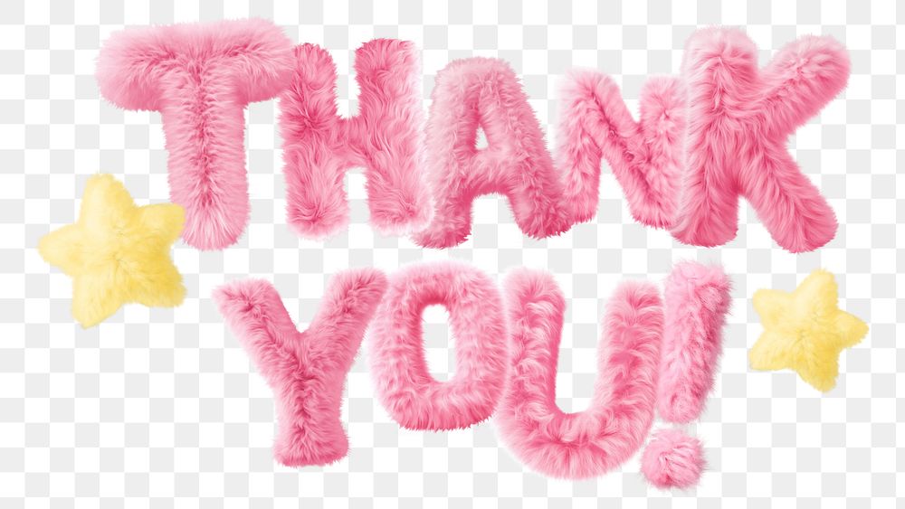 Thank you word sticker png element, editable  fluffy pink font design