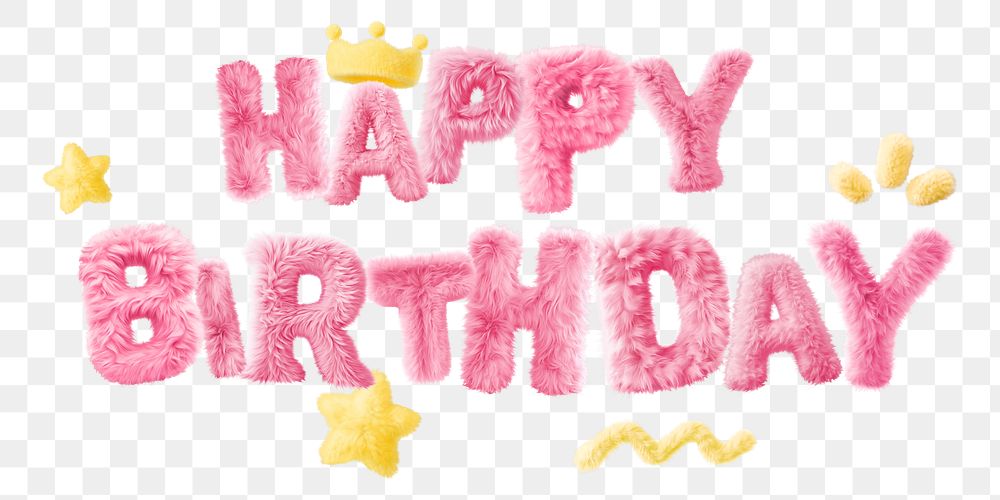 Happy birthday word sticker png element, editable  fluffy pink font design