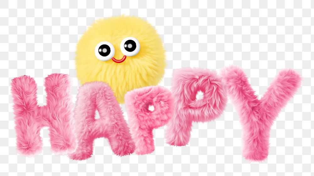 Happy word sticker png element, editable  fluffy pink font design