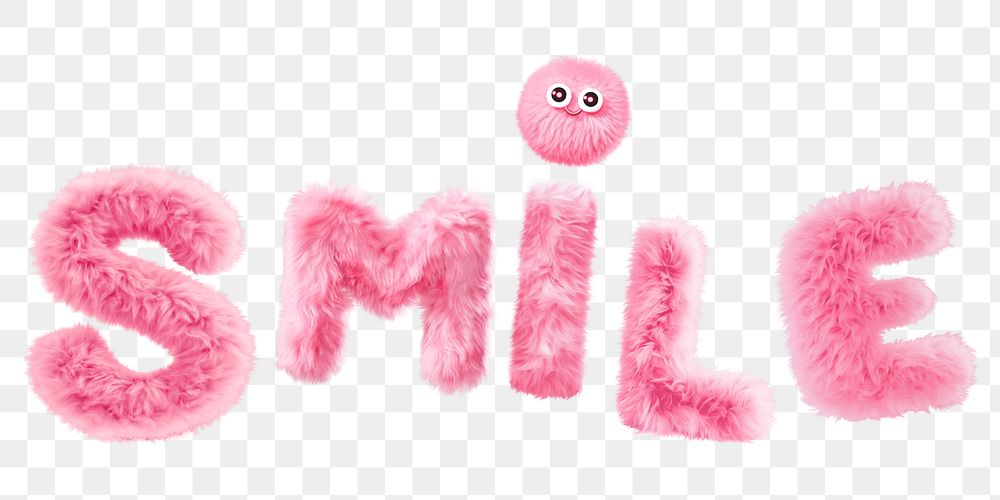 Smile word sticker png element, editable  fluffy pink font design