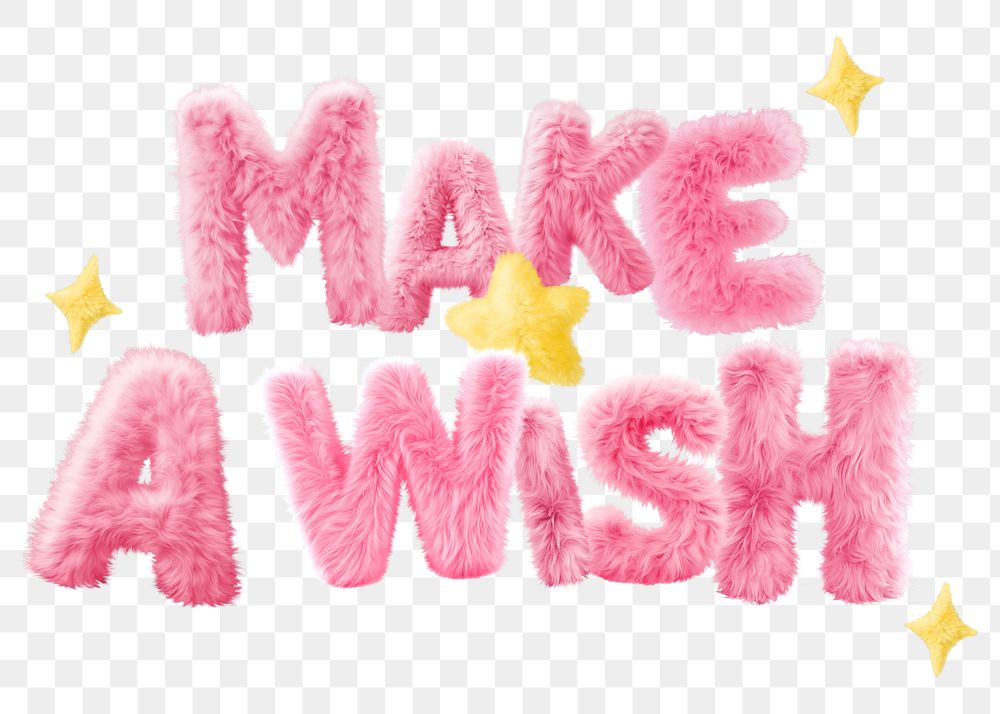 Make a wish word sticker png element, editable  fluffy pink font design