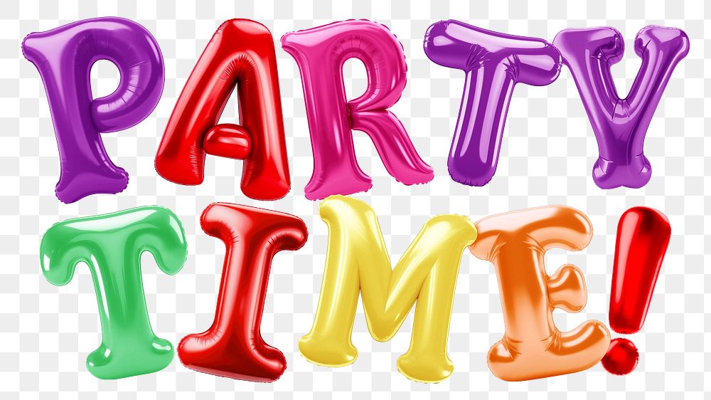 Party time word sticker png element, editable  balloon party offset font design
