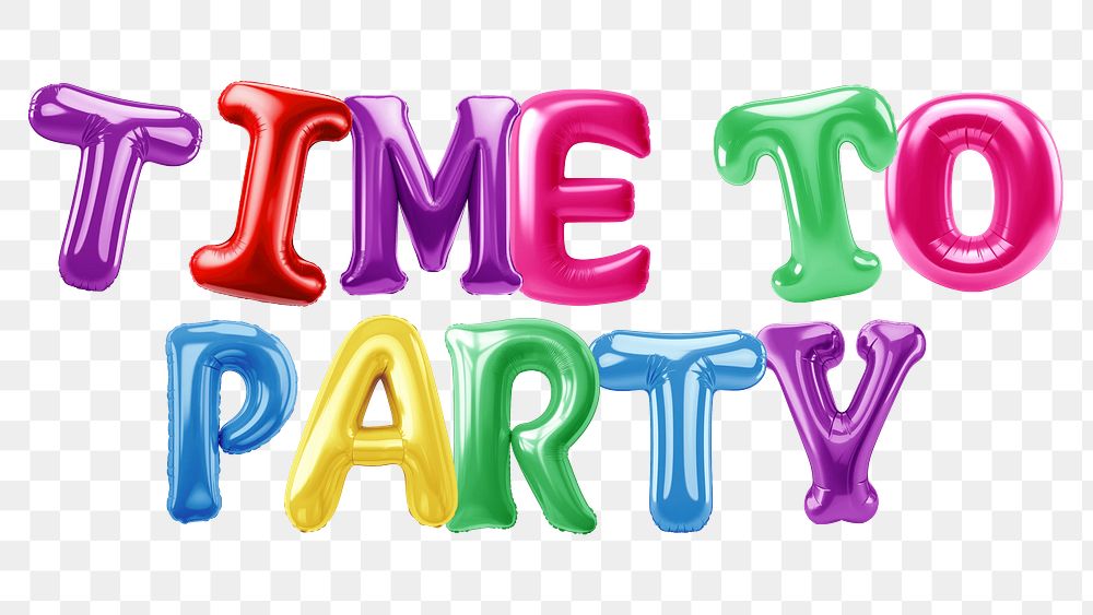Time to party word sticker png element, editable  balloon party offset font design
