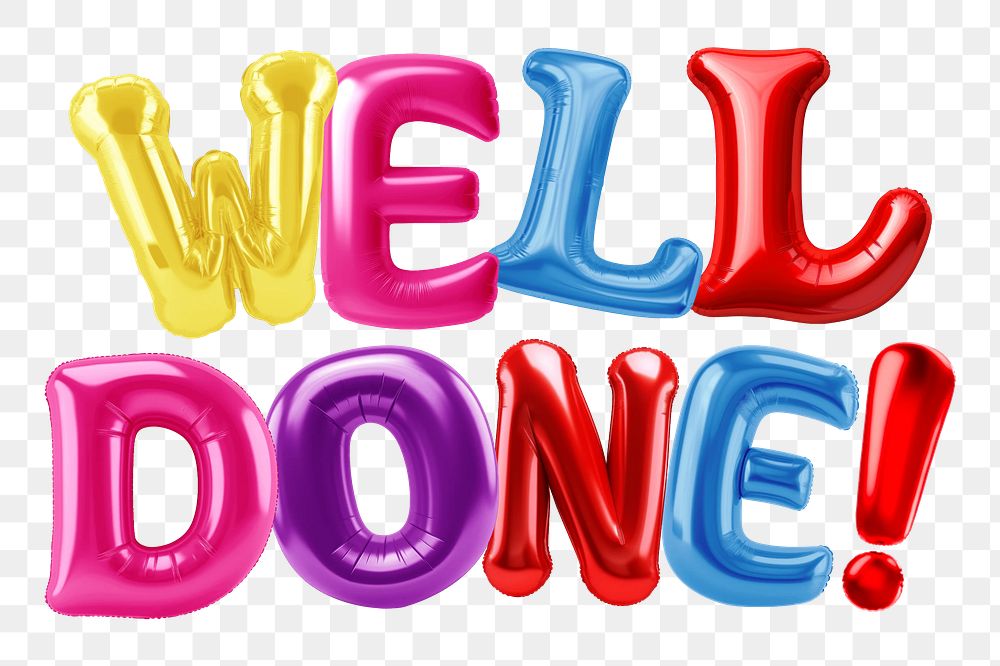 Well done word sticker png element, editable  balloon party offset font design