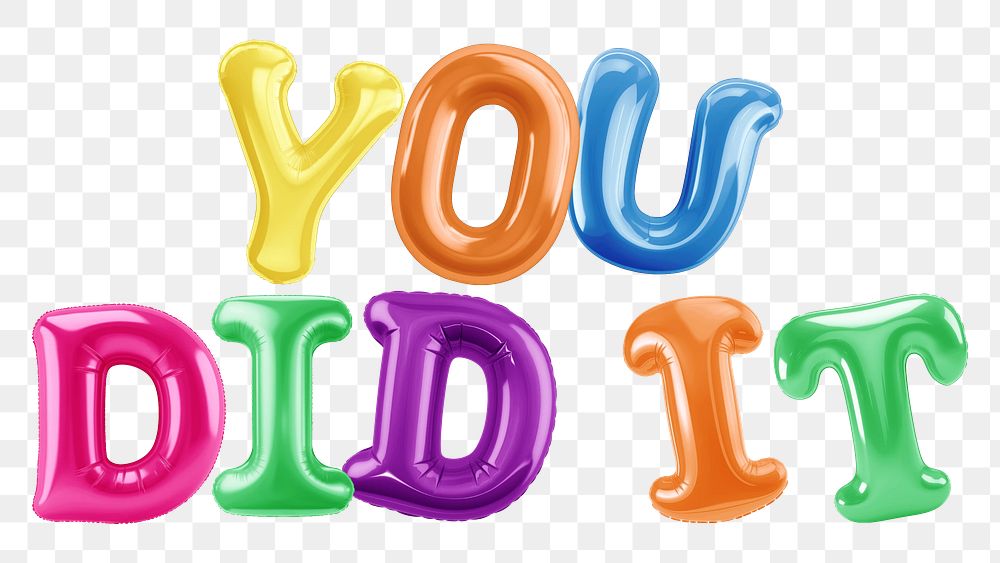 You did it word sticker png element, editable  balloon party offset font design