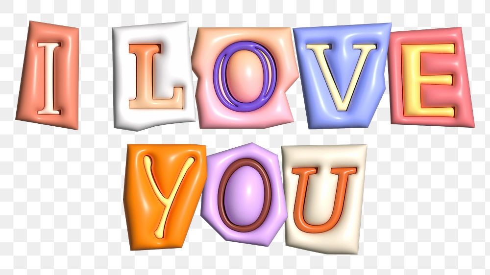 I love you word sticker png element, editable puffy magazine font design