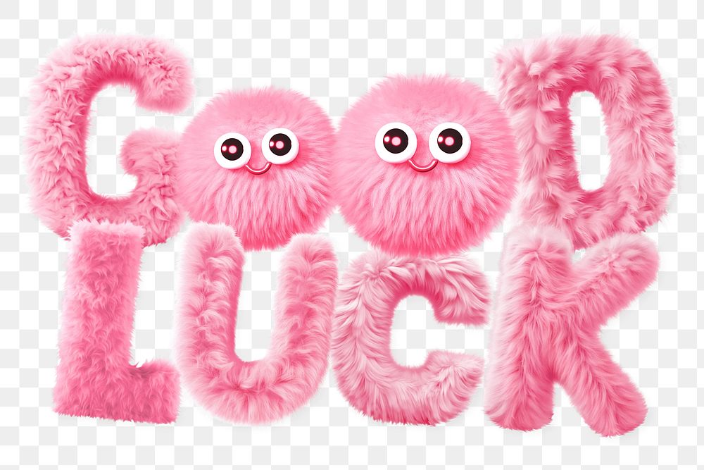 Good luck word sticker png element, editable  fluffy pink font design