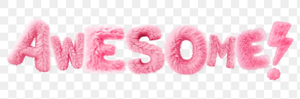Awesome word sticker png element, editable  fluffy pink font design
