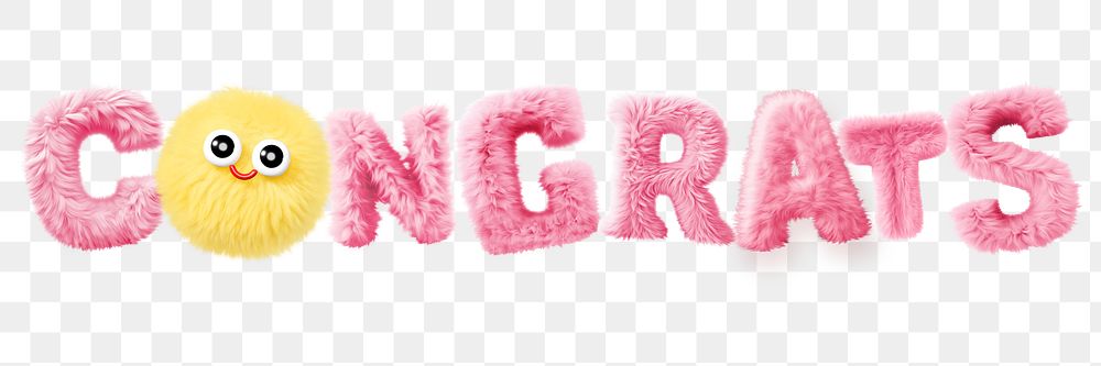 Congrats word sticker png element, editable  fluffy pink font design