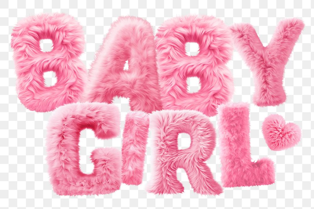 Baby girl word sticker png element, editable  fluffy pink font design