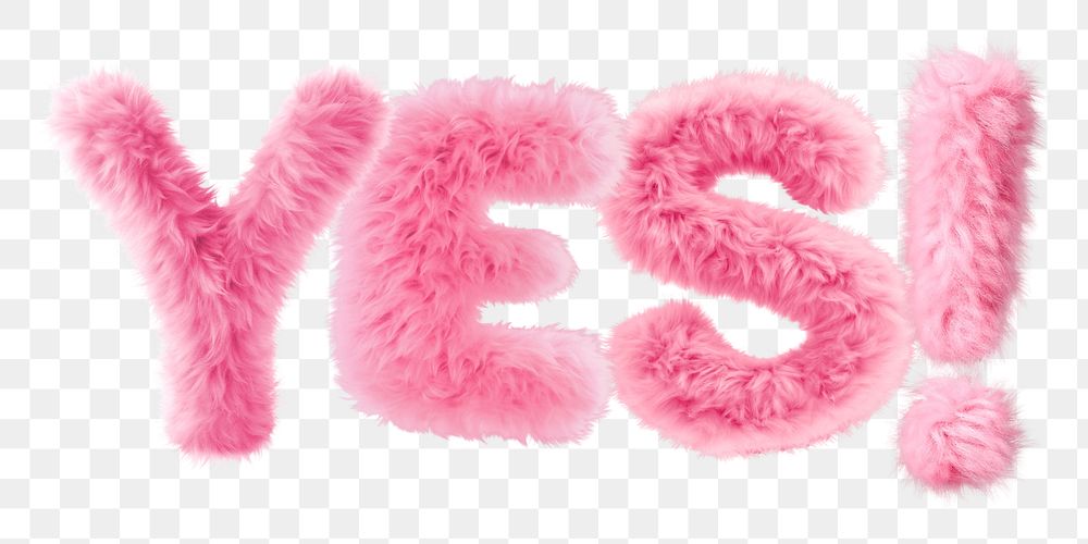 Yes word sticker png element, editable  fluffy pink font design