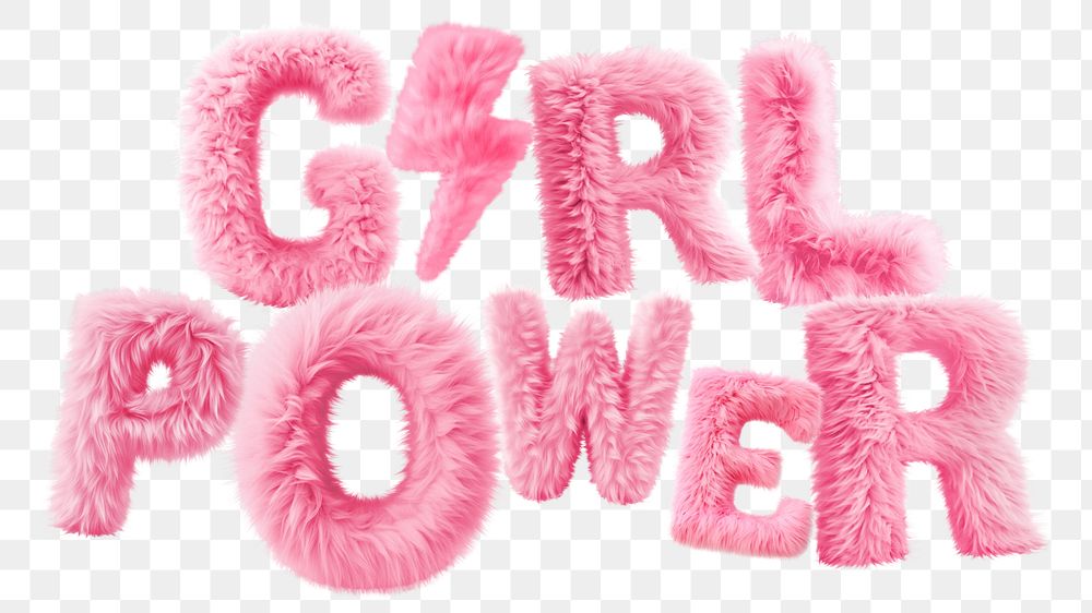 Girl power word sticker png element, editable  fluffy pink font design