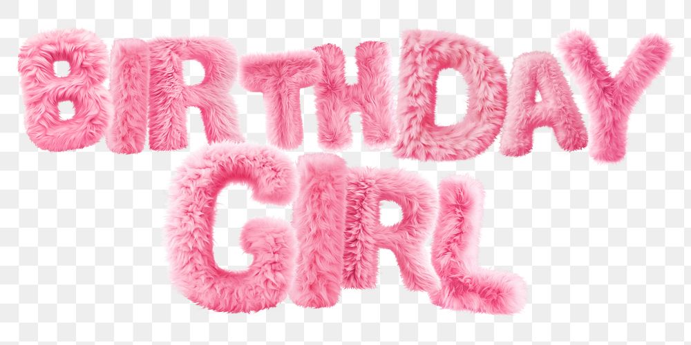 Birthday girl word sticker png element, editable  fluffy pink font design