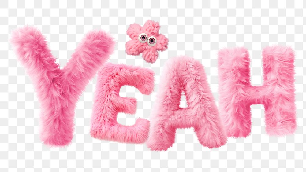 Yeah word sticker png element, editable  fluffy pink font design
