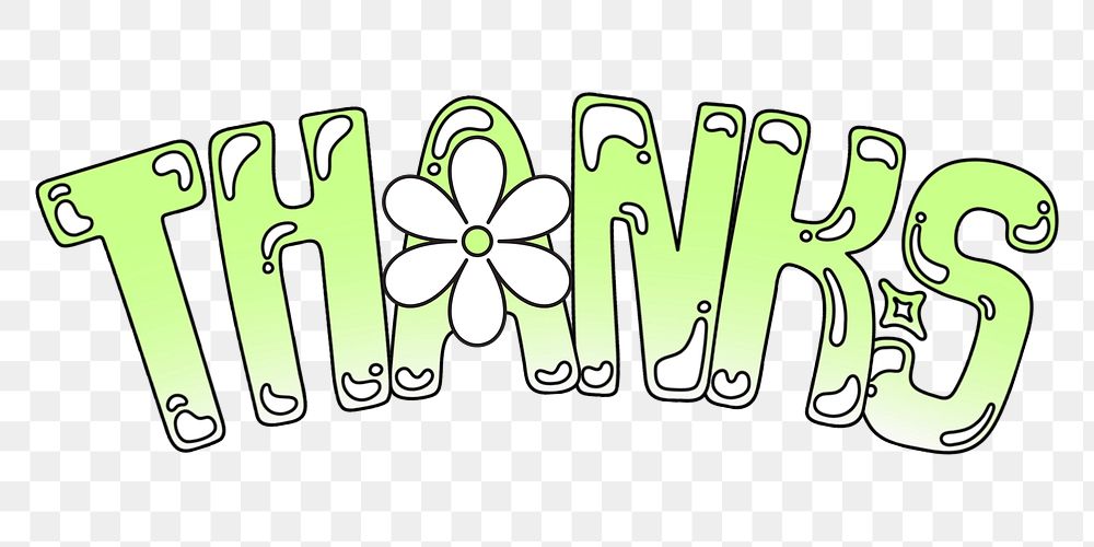 Thank word sticker png element, editable  green doodle design