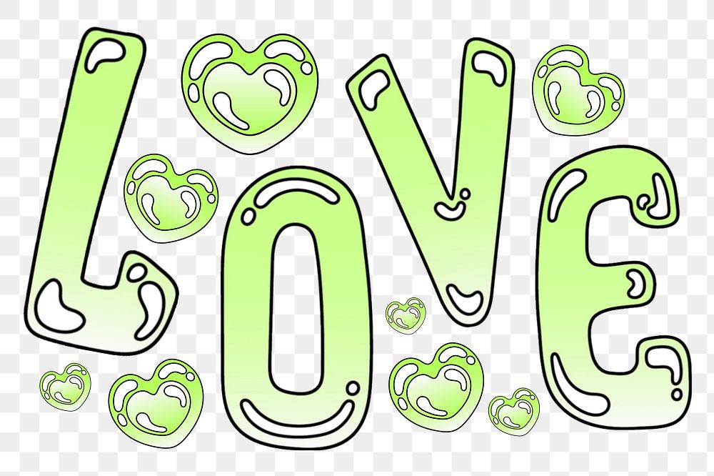 Love word sticker png element, editable  green doodle design