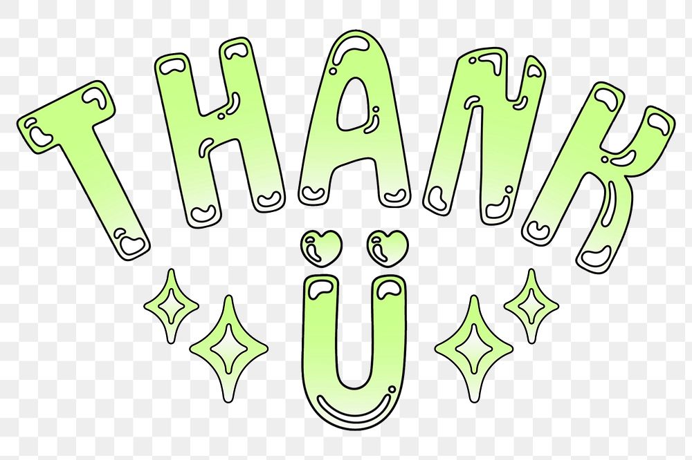 Thank you word sticker png element, editable  green doodle design
