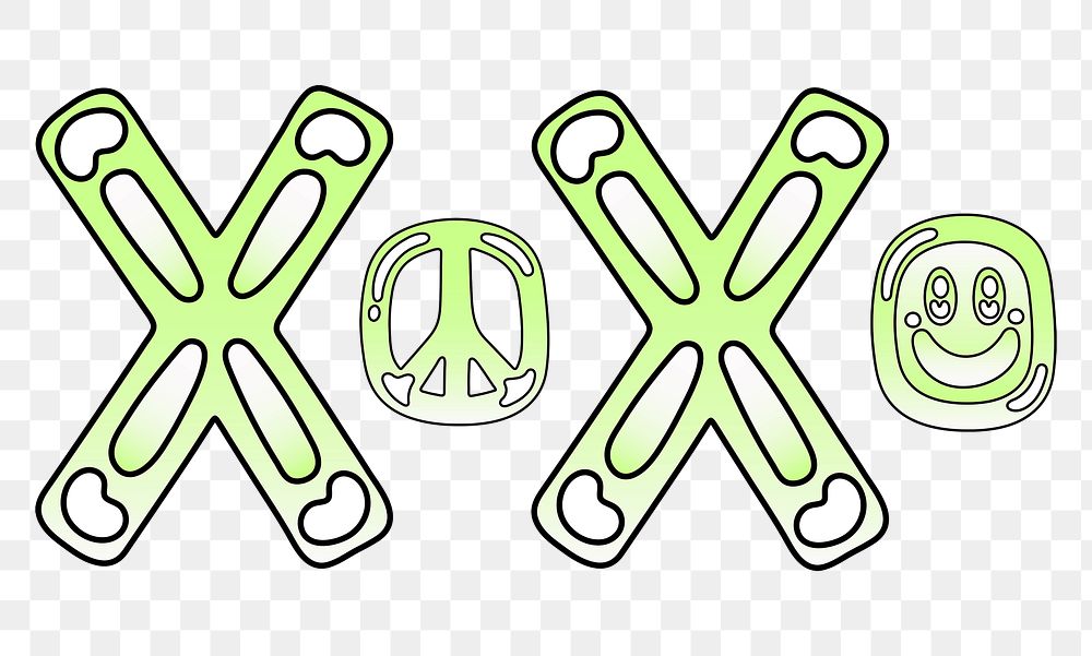 Xoxo word sticker png element, editable  green doodle design