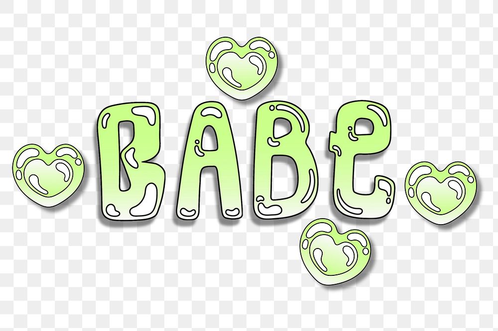 Babe word sticker png element, editable  green doodle design