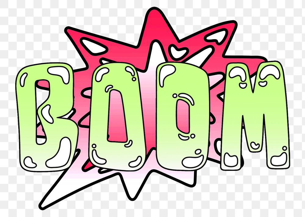 Boom word sticker png element, editable  green doodle design