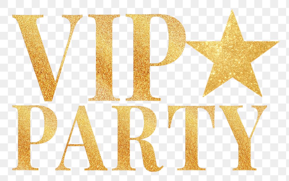 VIP party word png glitter gold font, transparent background