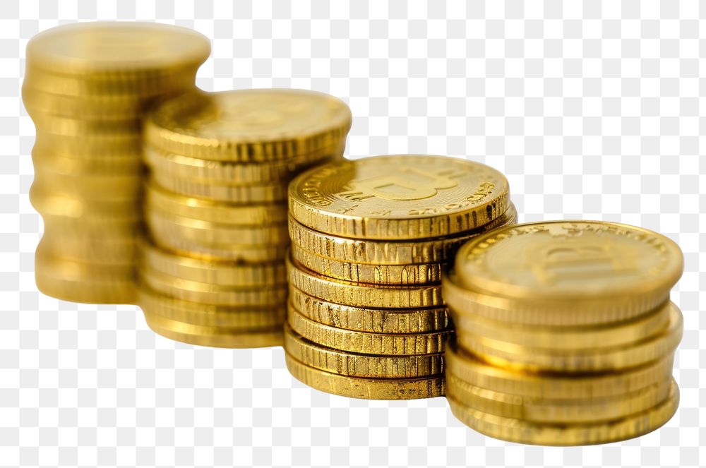 PNG Stacked golden coins on white