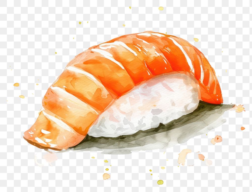 PNG Watercolor sushi illustration, vibrant colors.