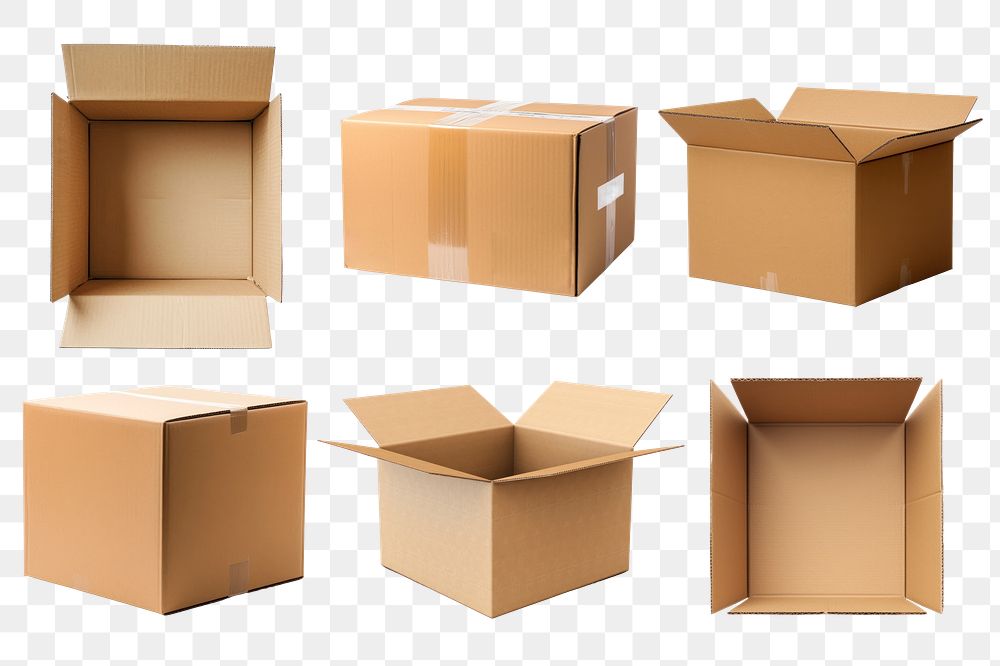 PNG cardboard parcel box set, transparent background