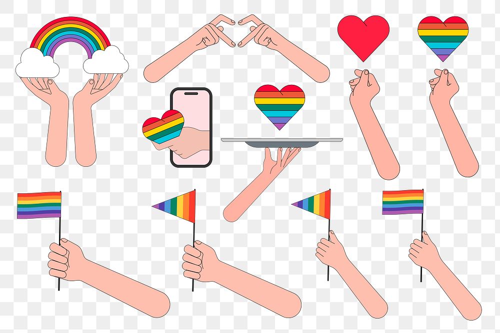 Pride month elements png element set, transparent background