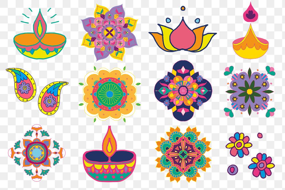 PNG Diwali illustration set, transparent background