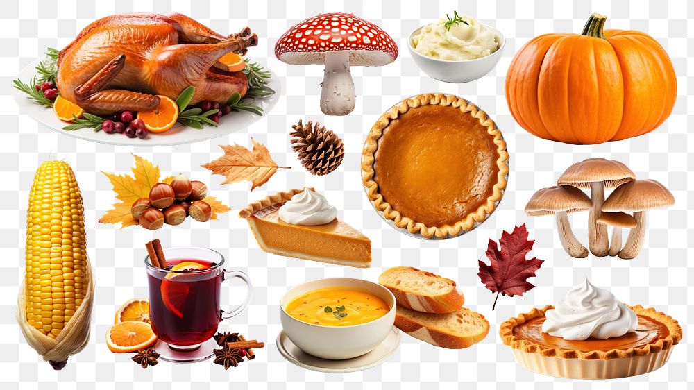 PNG Thanksgiving vibes set, transparent background