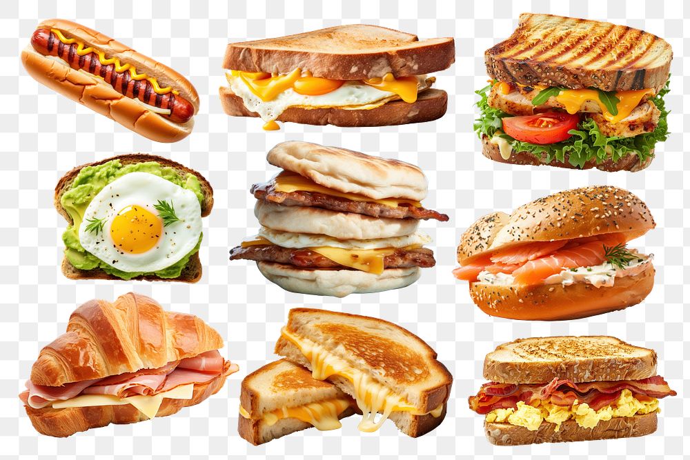 PNG Sandwich for breakfast set, transparent background