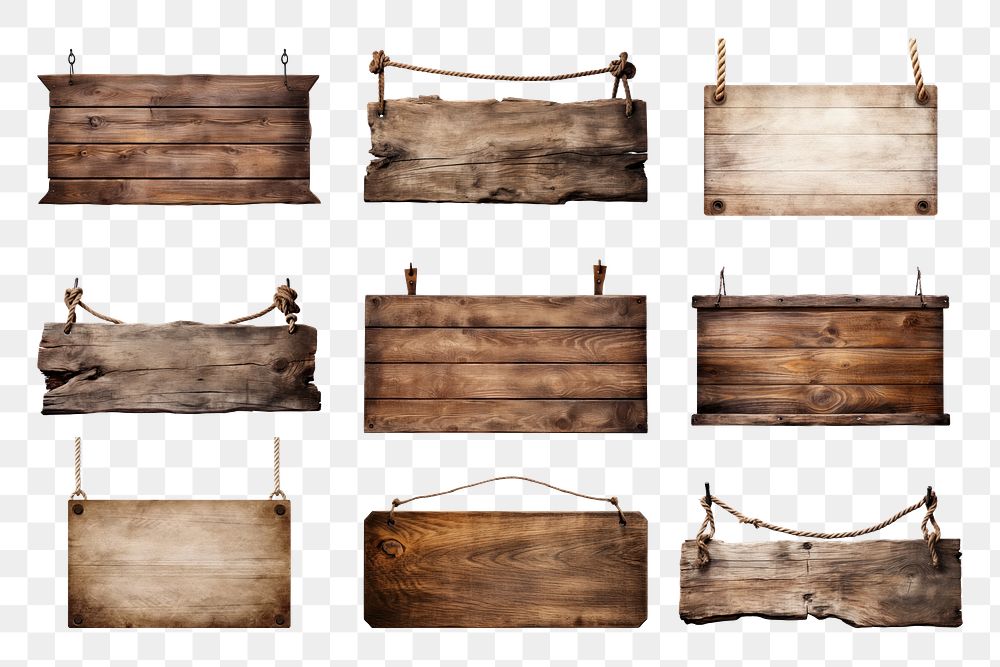 PNG wooden sign  set, transparent background