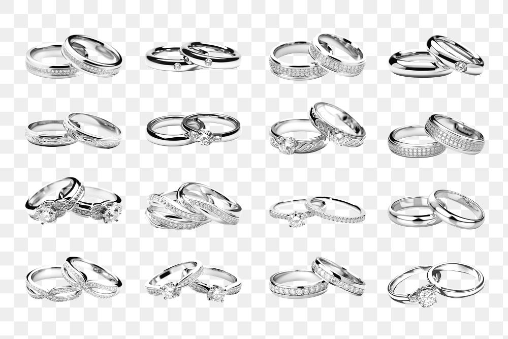 Wedding ring png element set, transparent background