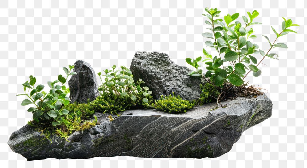 Natural stone with green plants