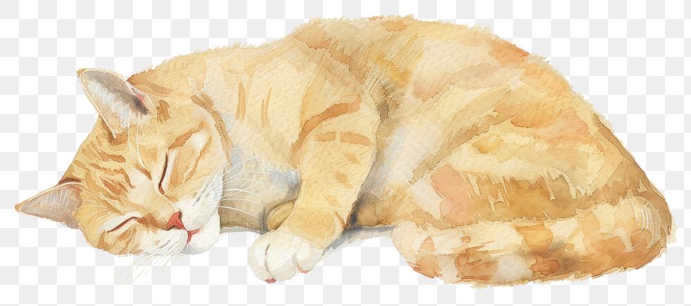 PNG Watercolor sleeping orange cat