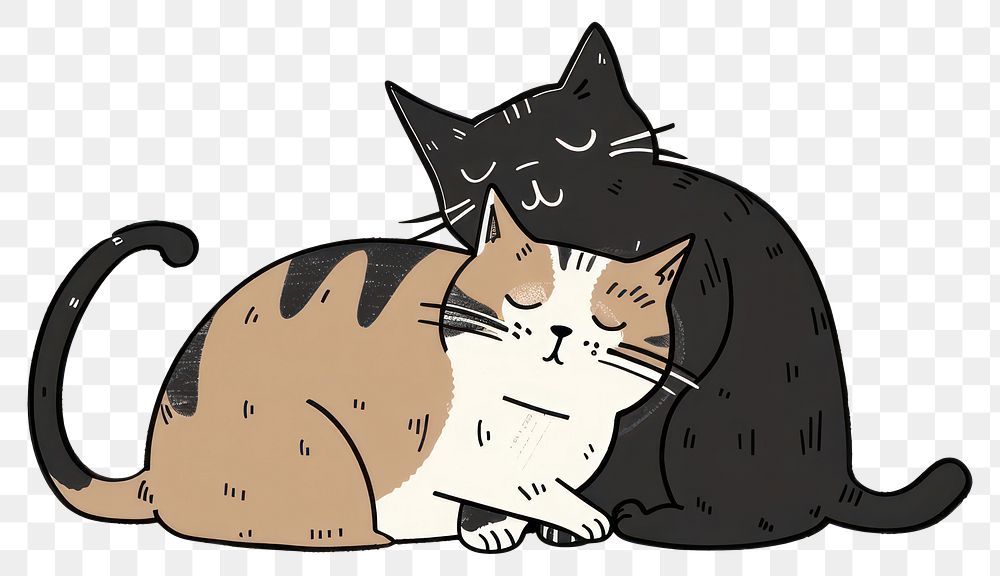 PNG Adorable cuddling cats illustration