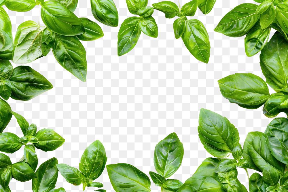 PNG Fresh basil leaves frame white