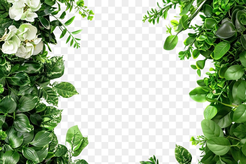 PNG Lush greenery floral border frame