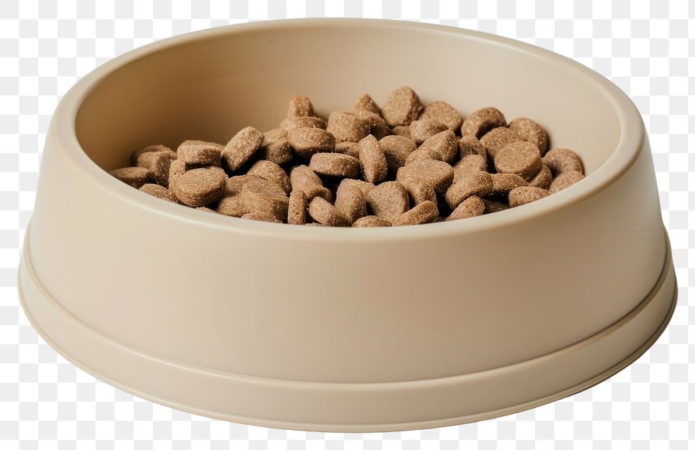 PNG Brown kibble in beige bowl