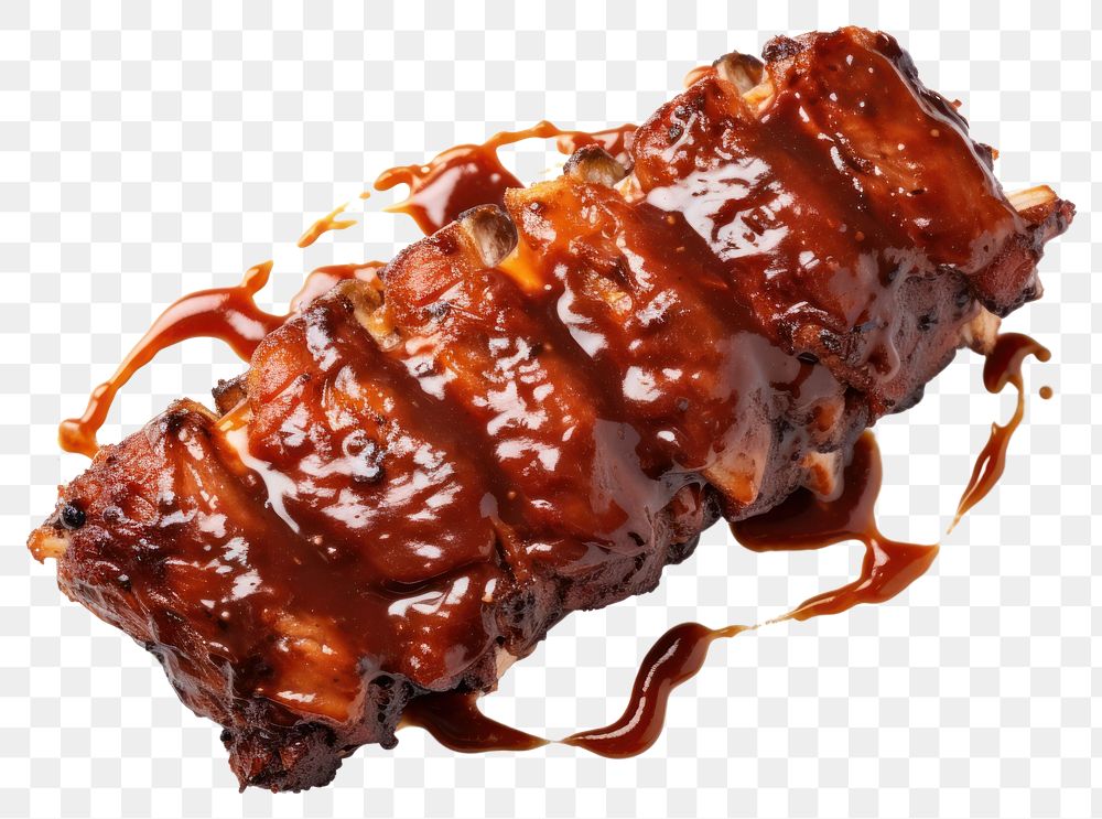 PNG Slow cooked racks of pork ribs with a sticky BBQ sauce covering bbq grilling ketchup.