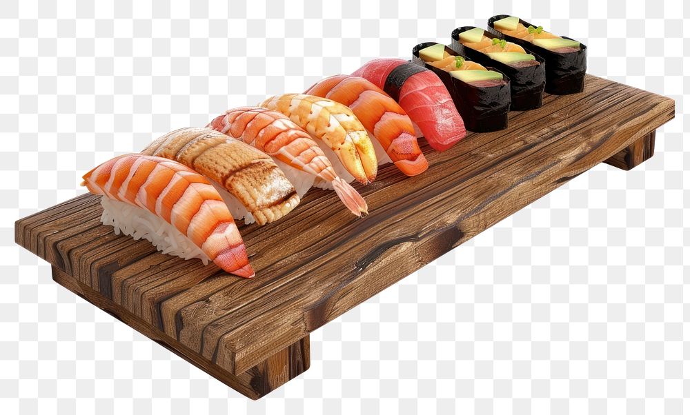 PNG Assorted sushi on wooden platter