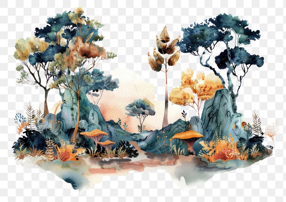 PNG Whimsical forest watercolor illustration